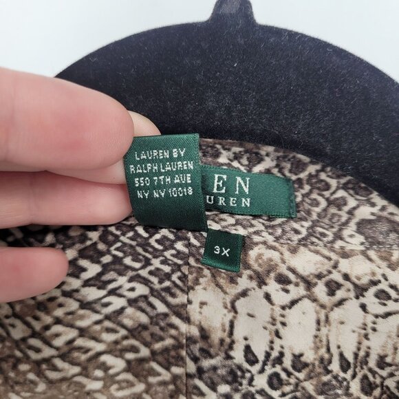 Lauren Ralph Lauren Womens 3X cream brown snake croc print button up blouse - Picture 5 of 8